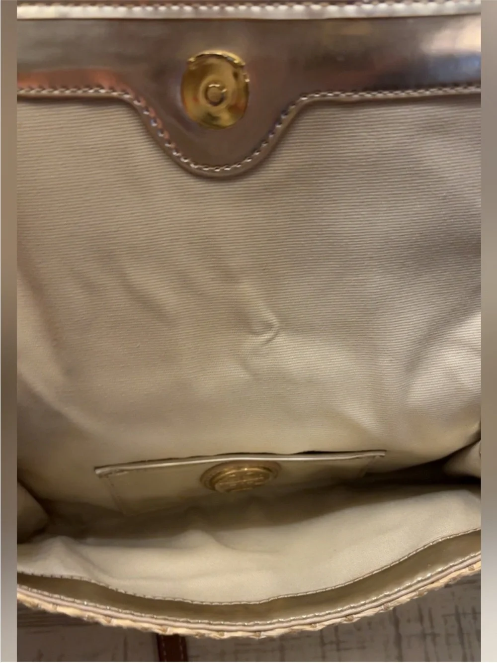 Cute Tory Burch Beige Woven Crossbody with Dark Brown Strap